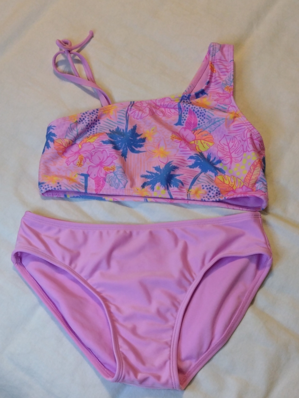 Cat & Jack Pink Tropical One-Shoulder Bikini